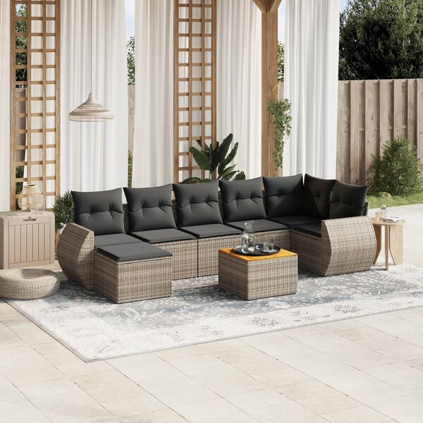 vidaXL 8 Piece Garden Sofa Set with Cushions Grey Poly Rattan