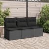 vidaXL Garden Sofa with Cushions 3-Seater Black Poly Rattan