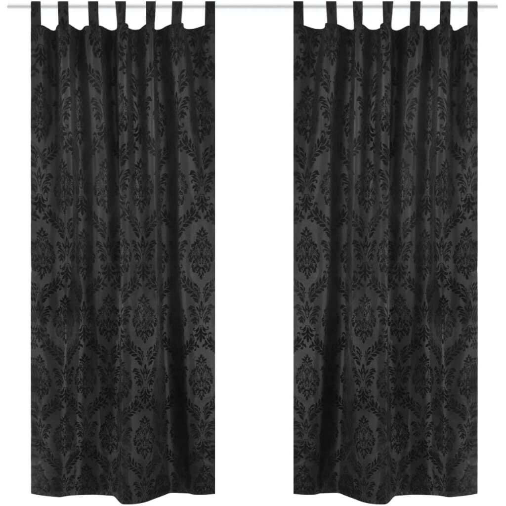 vidaXL Set of 2 Baroque Taffeta Tab Top Faux Silk Curtains 140 x 225 cm Drop Black 