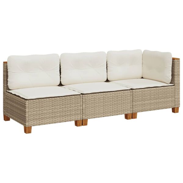 vidaXL Garden Sofa with Cushions 3-Seater Beige Poly Rattan
