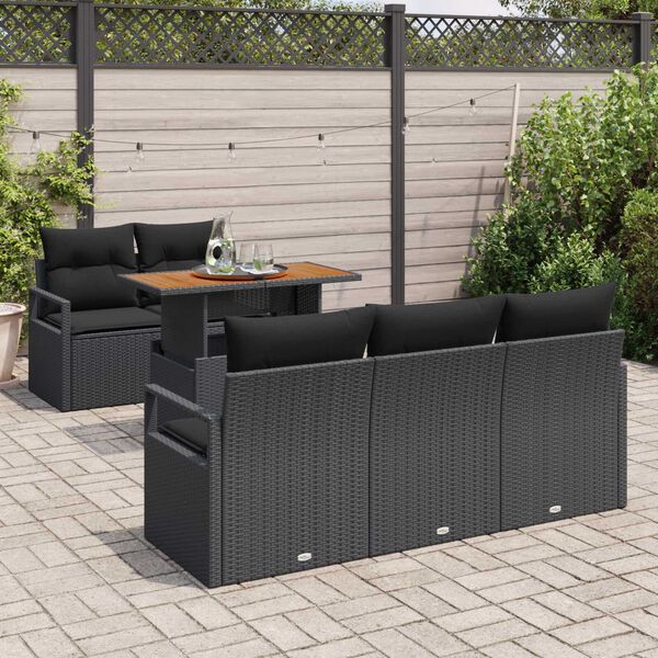 vidaXL Garden Sofa Set with Storage 6 pcs Black Poly rattan