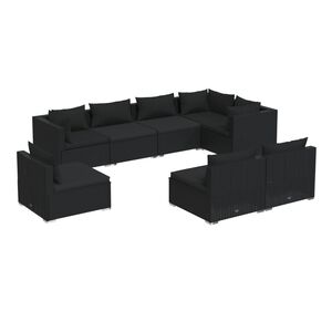 vidaXL 8 Piece Garden Lounge Set with Cushions Poly Rattan Black