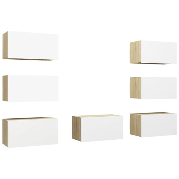 vidaXL TV Cabinets 7 pcs White and Sonoma Oak 30.5x30x60 cm Engineered Wood