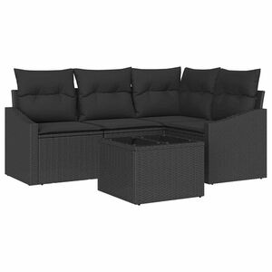vidaXL Sofa Set with Cushion 5 pcs Black Poly Rattan