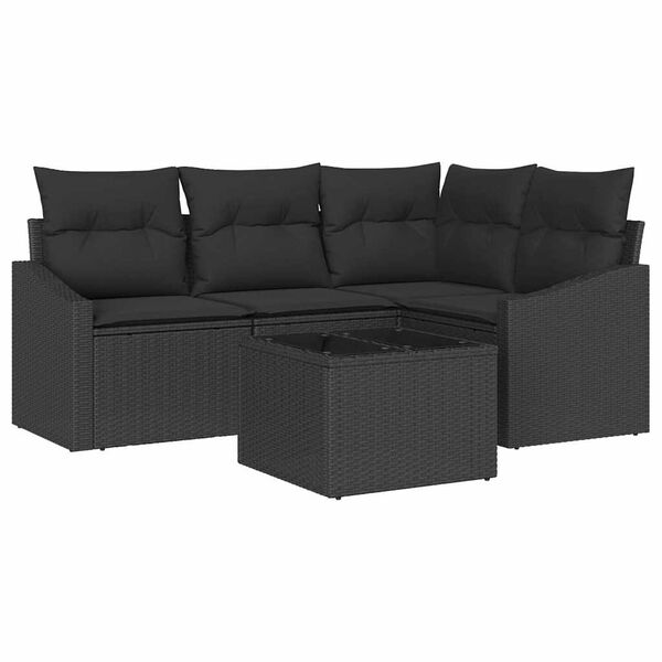 vidaXL Sofa Set with Cushion 5 pcs Black Poly Rattan