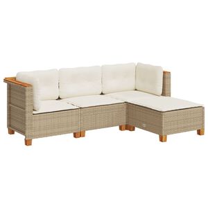 vidaXL 4 Piece Garden Sofa Set with Cushions Beige Poly Rattan