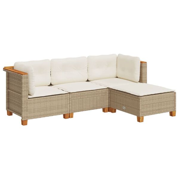 vidaXL 4 Piece Garden Sofa Set with Cushions Beige Poly Rattan