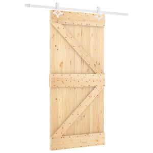 vidaXL Sliding Door 90 x 210 cm Solid Pine Wood Natural and White