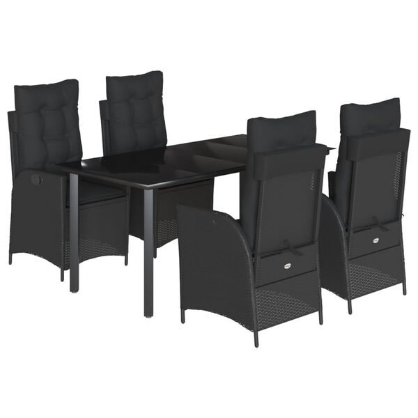 vidaXL 5 Piece Garden Dining Set with Cushions Black Poly Rattan