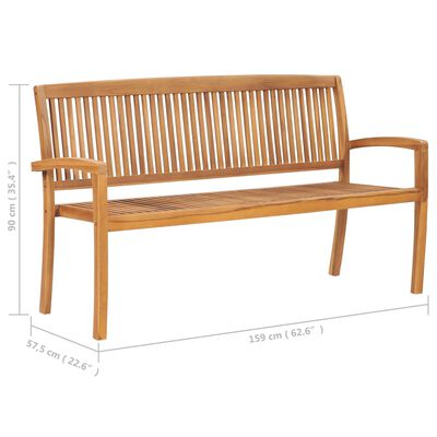 vidaXL Stacking Garden Bench with Cushion 159 cm Solid Teak Wood