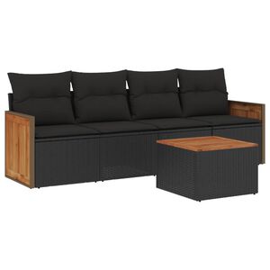 vidaXL 5 Piece Garden Sofa Set with Cushions Black Poly Rattan