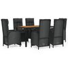 vidaXL 7 Piece Garden Dining Set with Cushions Black Poly Rattan