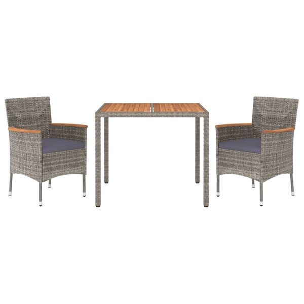 vidaXL 3 Piece Garden Dining Set with Cushions Grey Poly Rattan