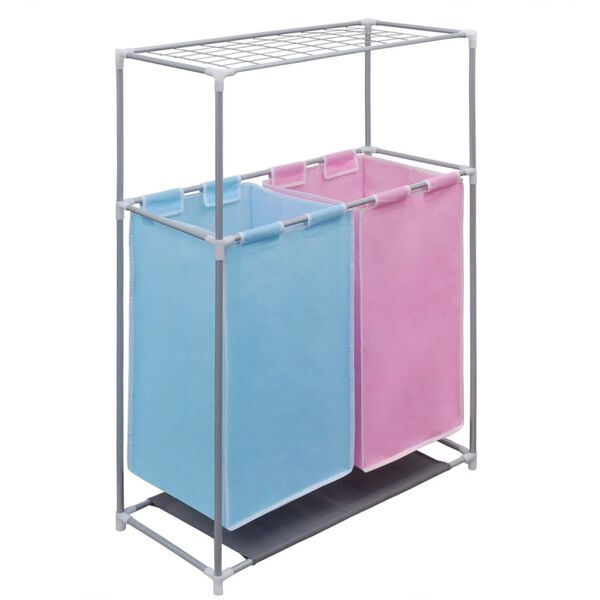 vidaXL 2-Section Laundry Sorter Hampers 2 pcs with a Top Shelf for Drying
