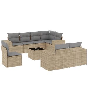 vidaXL 9 Piece Garden Sofa Set with Cushions Beige Poly Rattan
