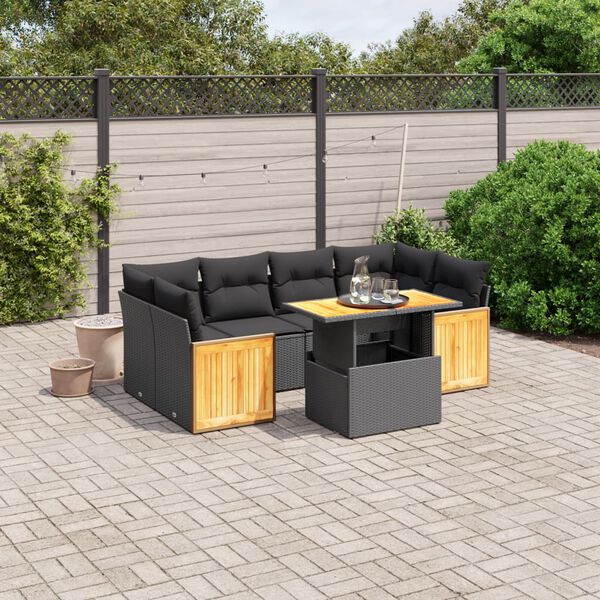 vidaXL 7 Piece Garden Sofa Set with Cushions Black Poly Rattan