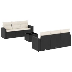 vidaXL 7 Piece Garden Sofa Set with Cushions Black Poly Rattan