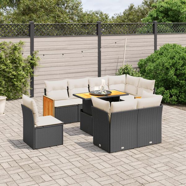 vidaXL 9 Piece Garden Sofa Set with Cushions Black Poly Rattan