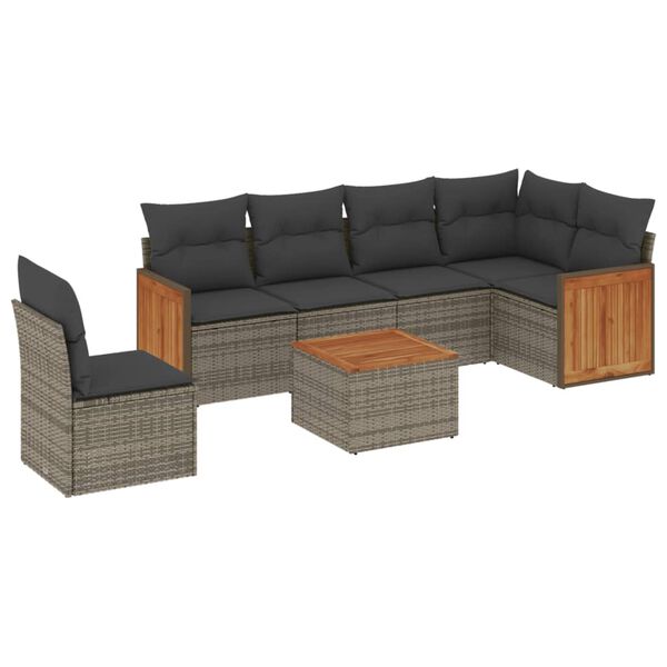 vidaXL 7 Piece Garden Sofa Set with Cushions Grey Poly Rattan