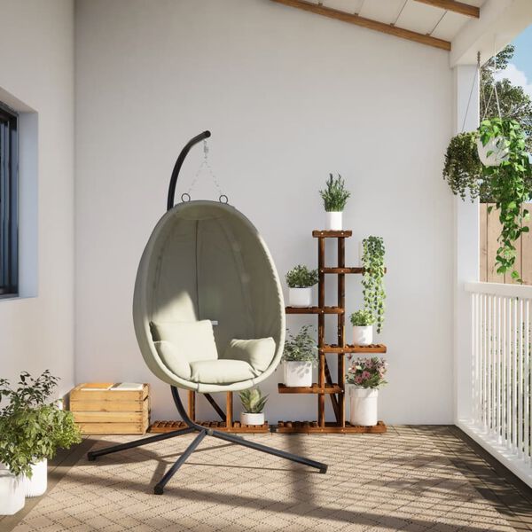 vidaXL Hanging Egg Chair with Stand Beige Fabric and Steel