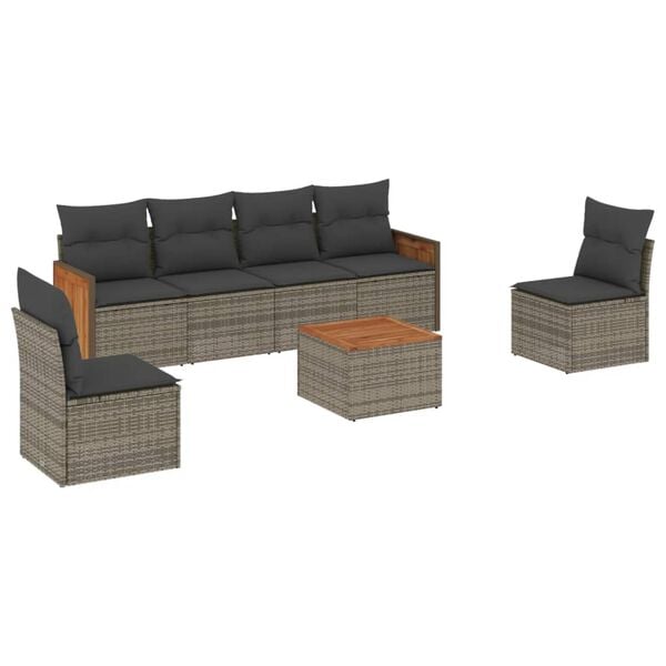 vidaXL 7 Piece Garden Sofa Set with Cushions Grey Poly Rattan