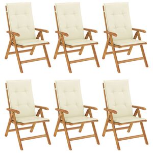 vidaXL Reclining Garden Chairs with Cushions 6 pcs Solid Wood Teak