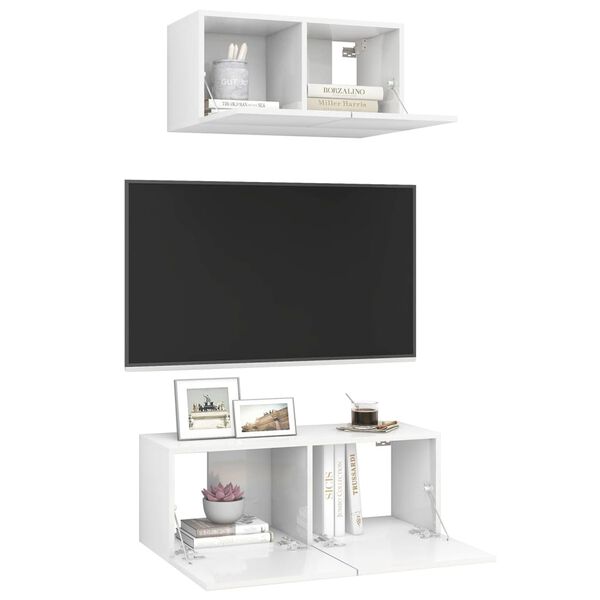 vidaXL 2 Piece TV Cabinet Set High Gloss White Engineered Wood