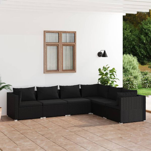 vidaXL 6 Piece Garden Lounge Set with Cushions Poly Rattan Black
