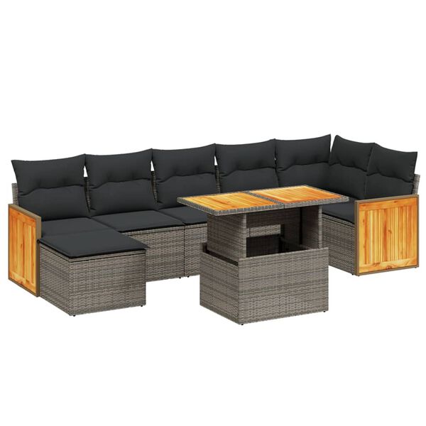 vidaXL 8 Piece Garden Sofa Set with Cushions Grey Poly Rattan