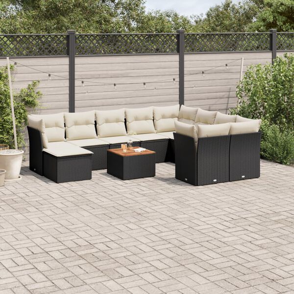 vidaXL 11 Piece Garden Sofa Set with Cushions Black Poly Rattan