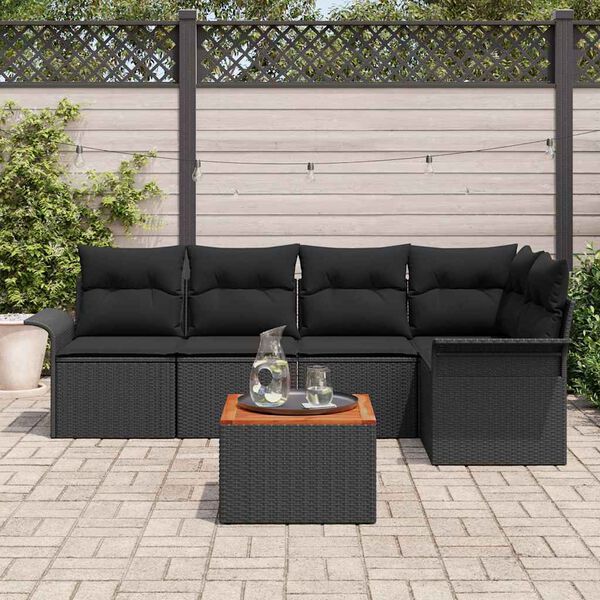 vidaXL Garden Sofa Set with Cushion 6 pcs Black Poly Rattan