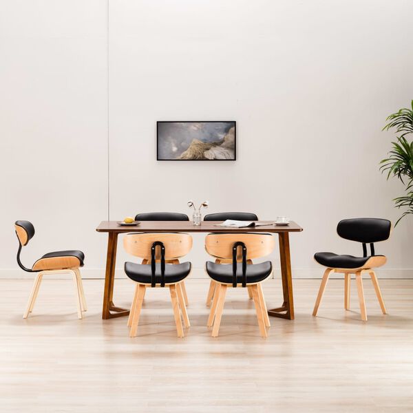 vidaXL Dining Chairs 6 pcs Black Bent Wood and Faux Leather