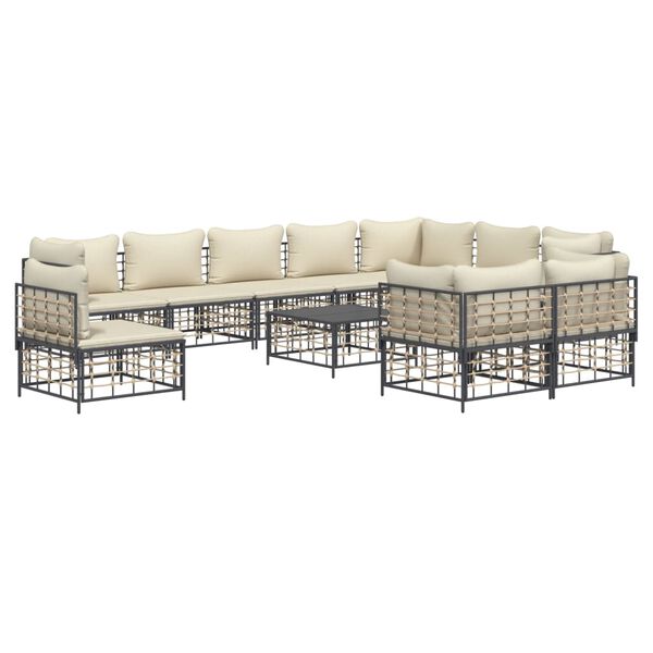 vidaXL 11 Piece Garden Lounge Set with Cushions Anthracite Poly Rattan
