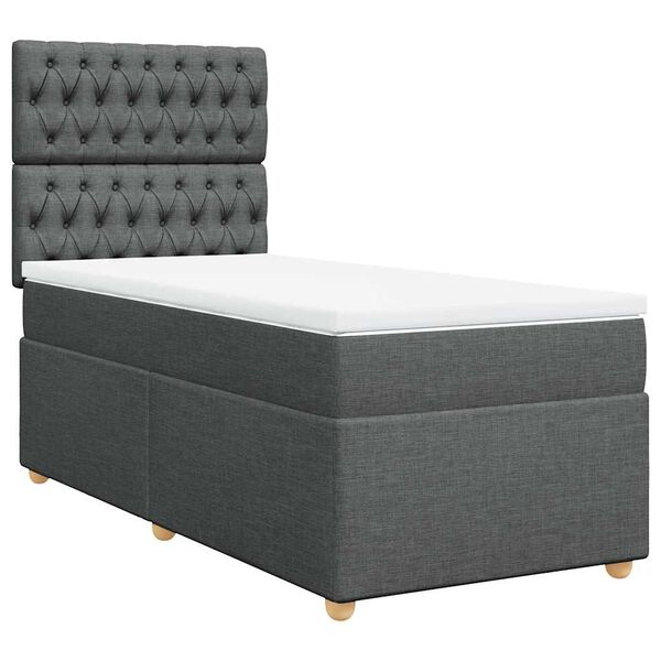 vidaXL Box Spring Bed with Mattress Dark Grey King Single Fabric