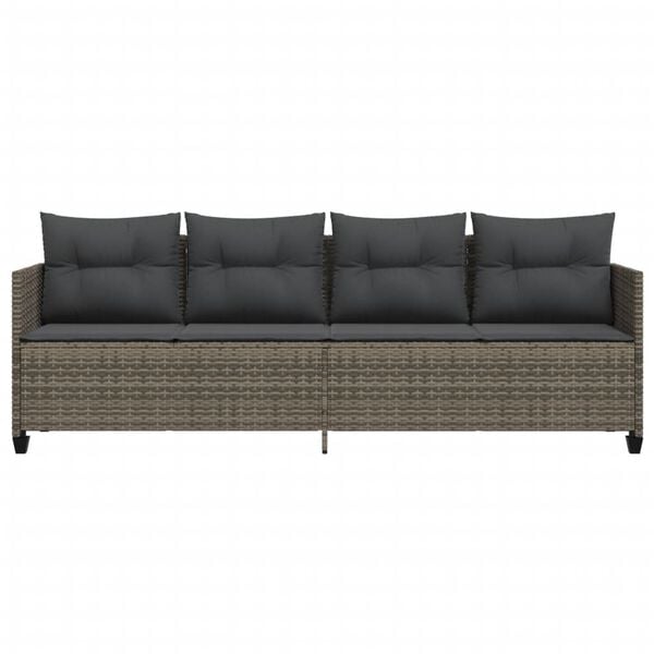 vidaXL Sun Lounger with Cushions Grey Poly Rattan