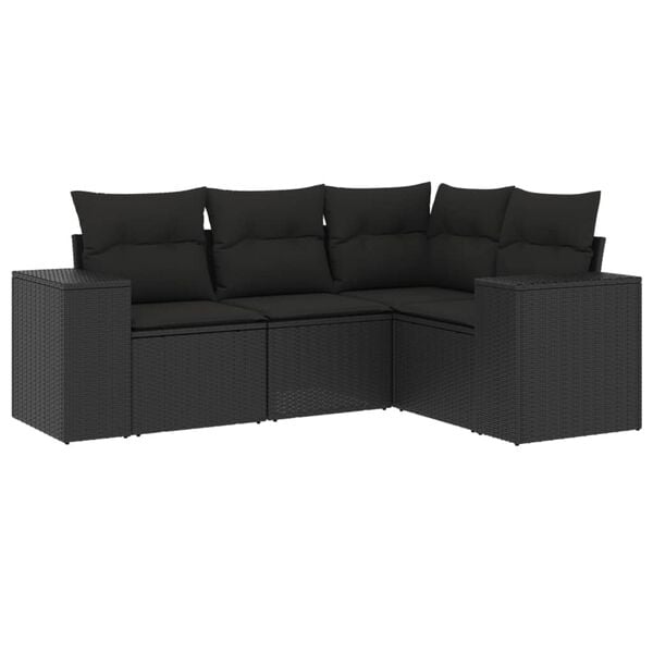vidaXL 4 Piece Garden Sofa Set with Cushions Black Poly Rattan