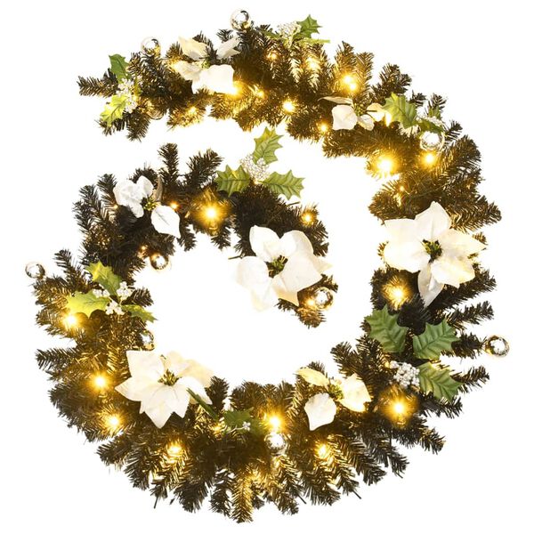 vidaXL Christmas Garland with LED Lights Black 2,7 m PVC