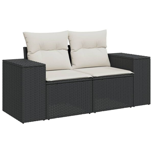 vidaXL 9 Piece Garden Sofa Set with Cushions Black Poly Rattan