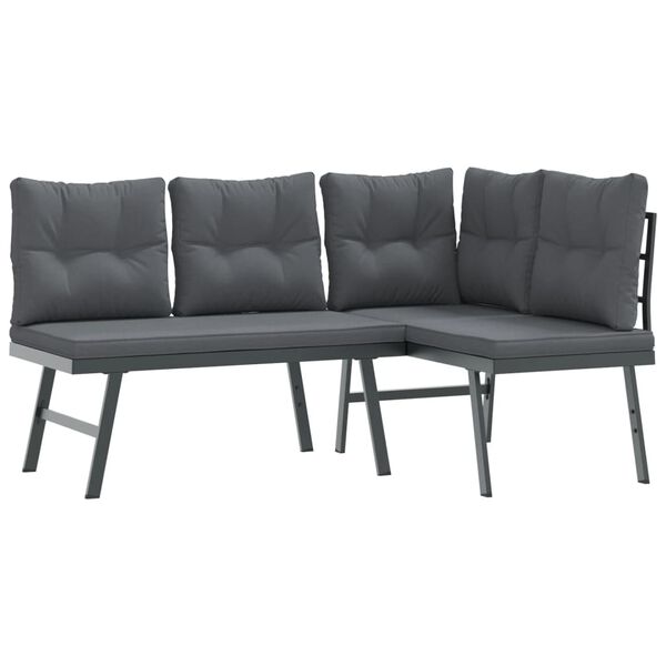 vidaXL 5 Piece Garden Bench Set with Cushions Black Powder-coated Steel
