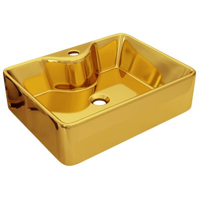 vidaXL Wash Basin with Faucet Hole 48x37x13.5 cm Ceramic Gold