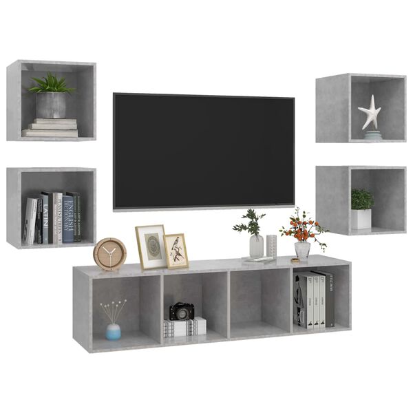 vidaXL 5 Piece TV Cabinet Set Concrete Grey Engineered Wood