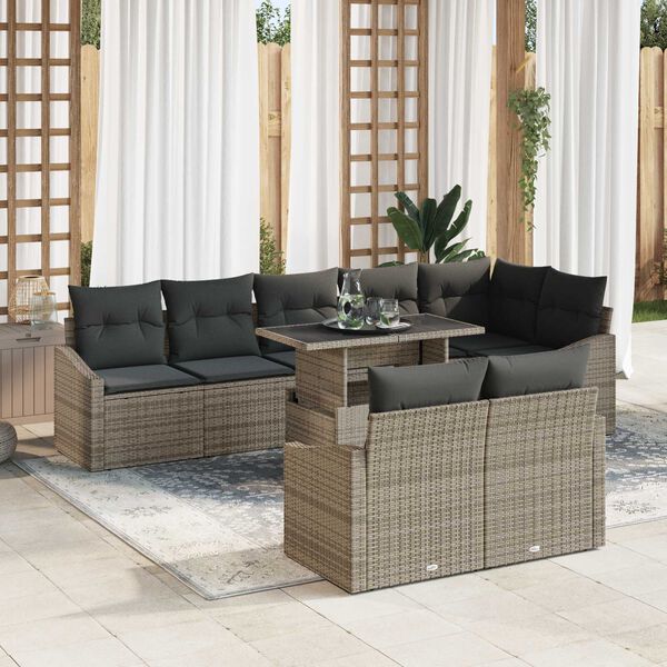 vidaXL Garden Sofa Set 9 pcs Grey Poly Rattan & Powder-Coated Steel