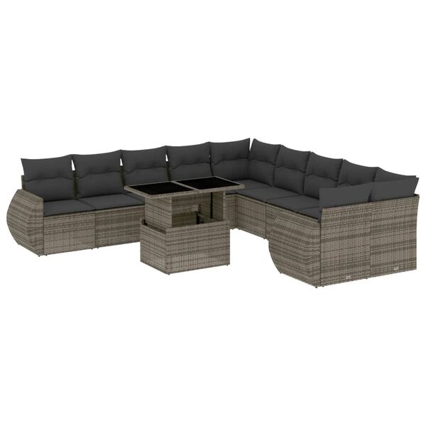 vidaXL 11 Piece Garden Sofa Set with Cushions Grey Poly Rattan