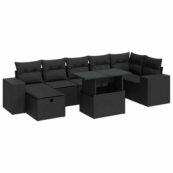 vidaXL 5 Piece Garden Sofa Set with Cushions Black Poly Rattan