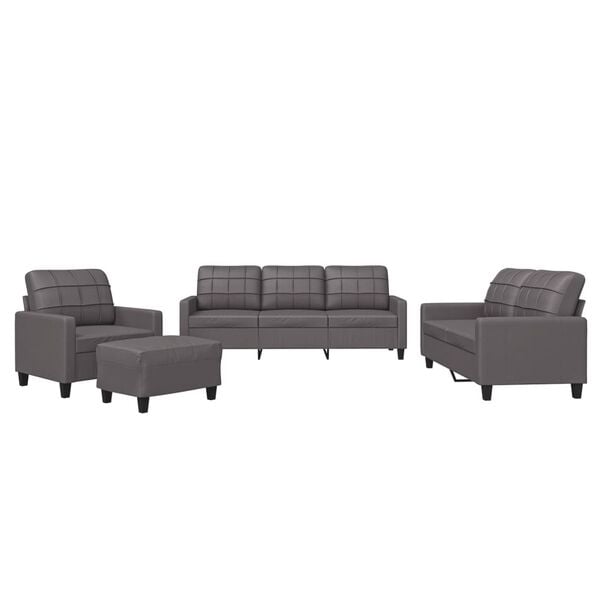 vidaXL 4 Piece Sofa Set with Cushions Grey Faux Leather