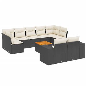 vidaXL 10 Piece Garden Sofa Set with Cushions Black Poly Rattan