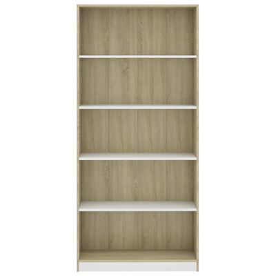 vidaXL 5-Tier Book Cabinet White and Sonoma Oak 80x24x175 cm Engineered Wood