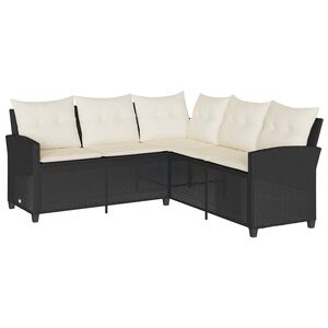vidaXL L-shaped Couch Sofa with Cushions Black Poly Rattan