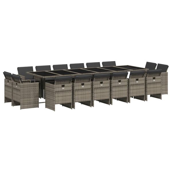 vidaXL 17 Piece Garden Dining Set with Cushions Grey Poly Rattan