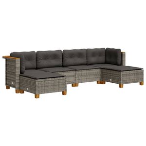 vidaXL 6 Piece Garden Sofa Set with Cushions Grey Poly Rattan